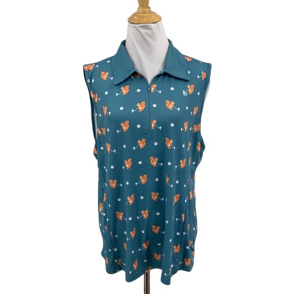 Tipsy Elves Polo Shirt Womens XL Extra Large Squirrel Playing Golf Sleeveless - Picture 1 of 10
